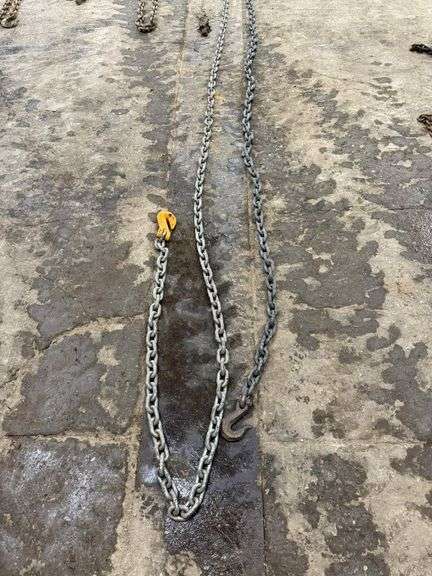 (1) 20' 1/2" log chain with hooks and (1) 12' 1/2" log chain with hooks