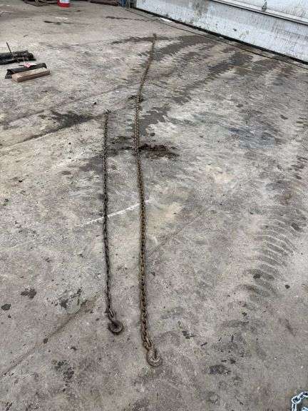 (1) 19' 3/8" log chain with hooks and (1) 8' 5/16" log chain with hooks