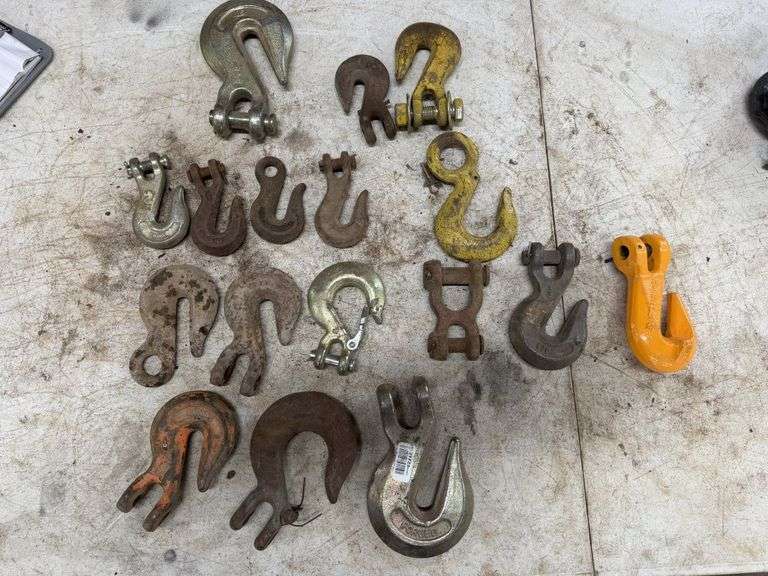 (16) Assorted log chain hooks, and (1) chain union
