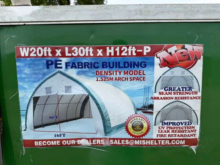 1 New Suihe PE Fabric Shelter Building 20'W x 30'L x 12'T New Suihe PE Fabric Shelter Building