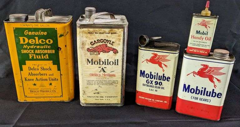 5 ASSORT MOBIL & DELCO OIL CANS
