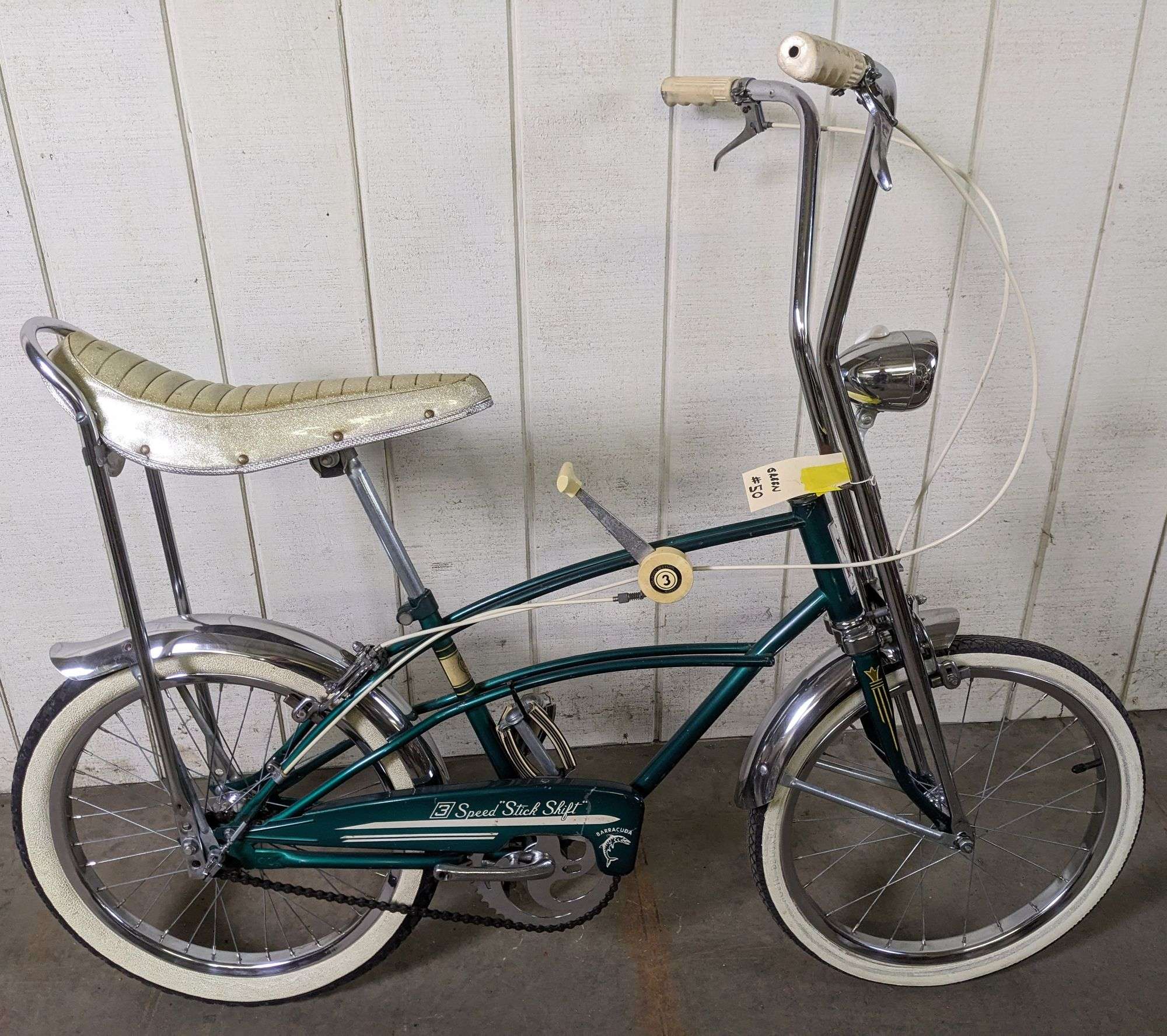 1966 ROSS BARRACUDA STICK SHIFT 3 SPEED GREEN MUSCLE BIKE