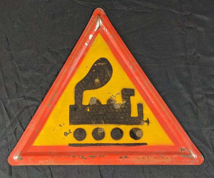 Vintage Railroad Crossing Warning Tin Sign – Rustic Metal Wall Decor-188352