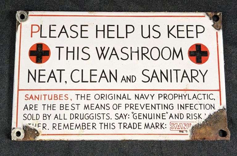 SANITUBES CONDOMS & KEEP WASHROOM CLEAN PORCELAIN SIGN