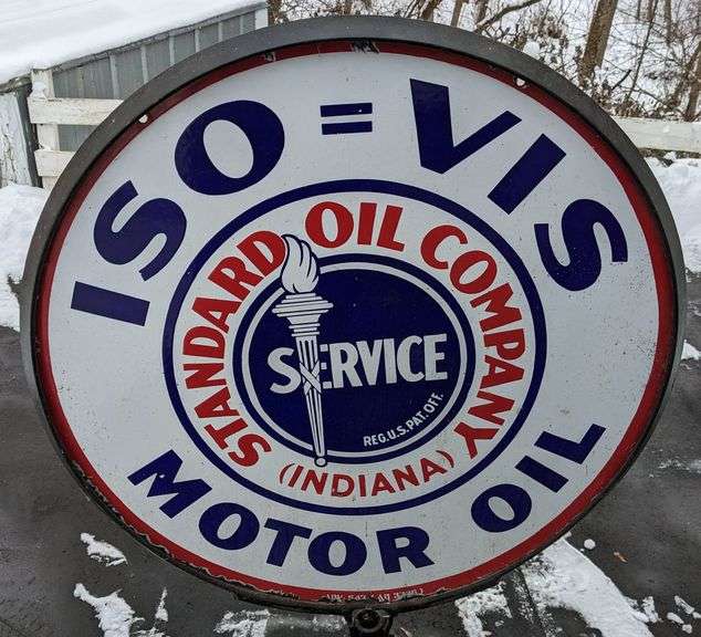 PORCELAIN CURB SIGN ISO VIS MOTOR OIL STANDARD OIL CO