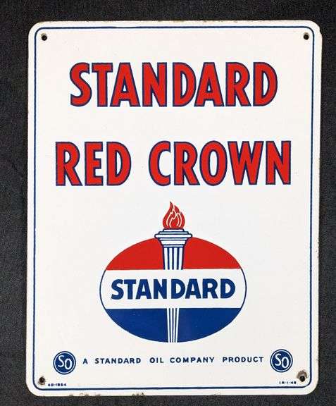 PORCELAIN GAS PUMP SIGN 1946 STANDARD OIL RED CROWN GASOLINE - Millers ...