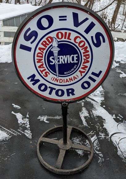 PORCELAIN CURB SIGN ISO VIS MOTOR OIL STANDARD OIL CO