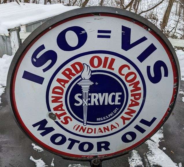 PORCELAIN CURB SIGN ISO VIS MOTOR OIL STANDARD OIL CO