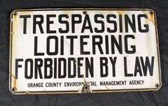 PORCELAIN SIGN ORANGE COUNTY ENVIRONMENTAL AGENCY NO TRESPASSING