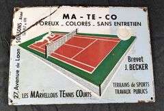 PORCELAIN SIGN BREVET J BECKER MA - TE - CO TENNIS COURTS