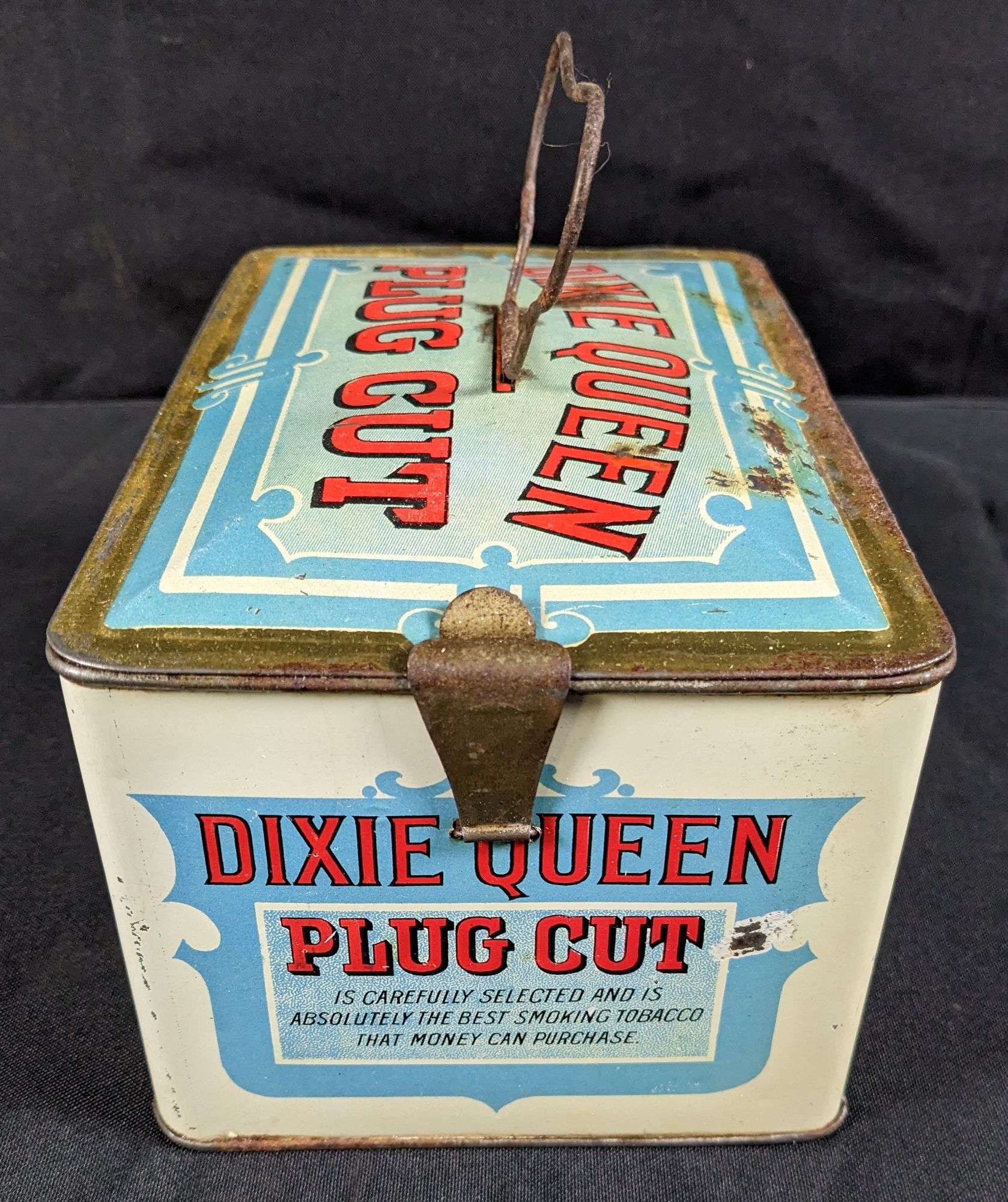 dixie queen plug cut tobacco tin TIN LITHO DIXIE QUEEN PLUG CUT TOBACCO TIN CAN