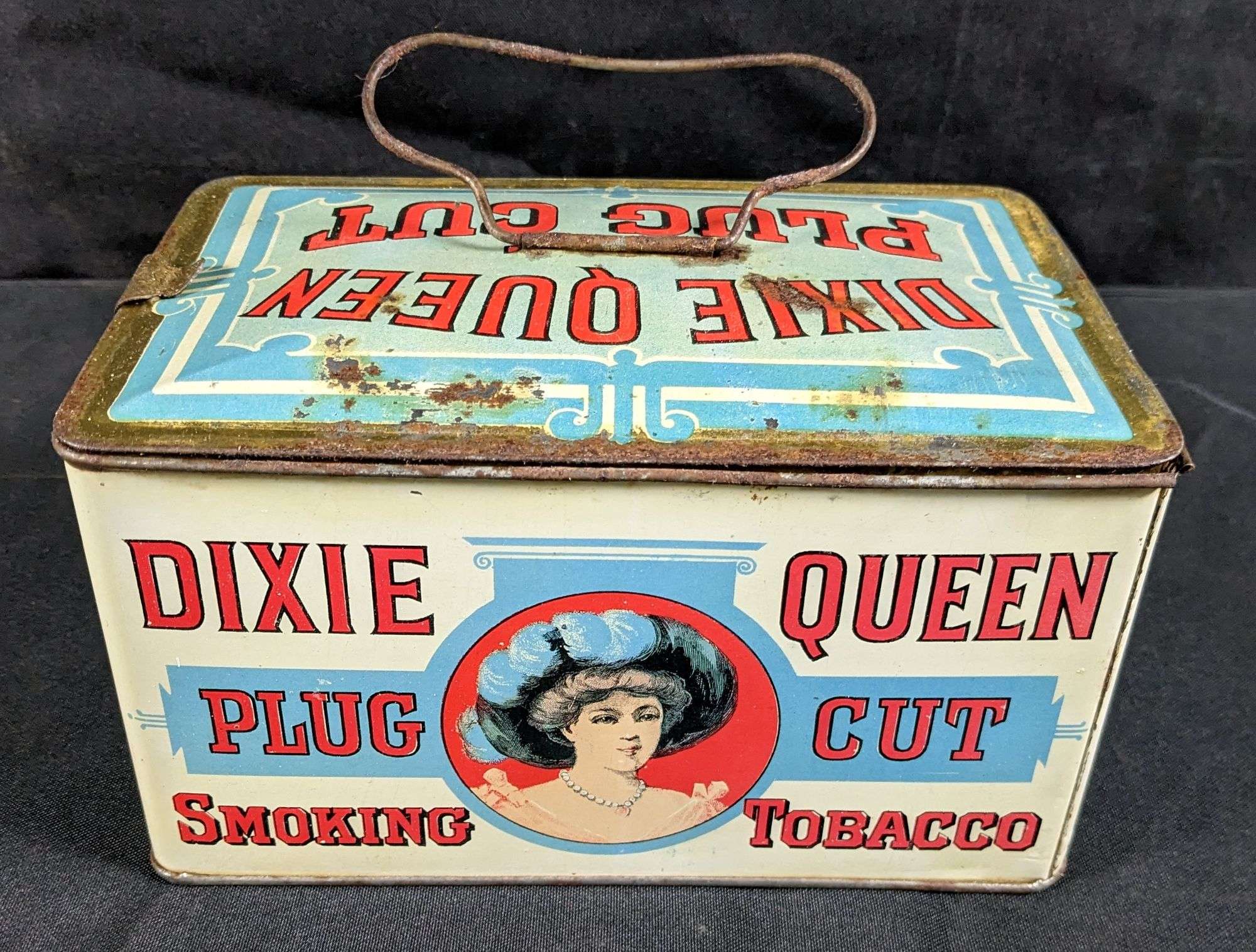 TIN LITHO DIXIE QUEEN PLUG CUT TOBACCO TIN CAN