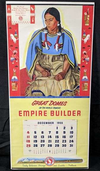 1956 GREAT NORTHERN RAILROAD CALENDAR BUCKSKIN PINTO WOMAN BLACKFEET INDIAN MATRON WINOLD REISS GLAC