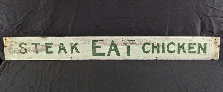 WOOD SIGN EAT STEAK CHICKEN DOUBLE SIDED