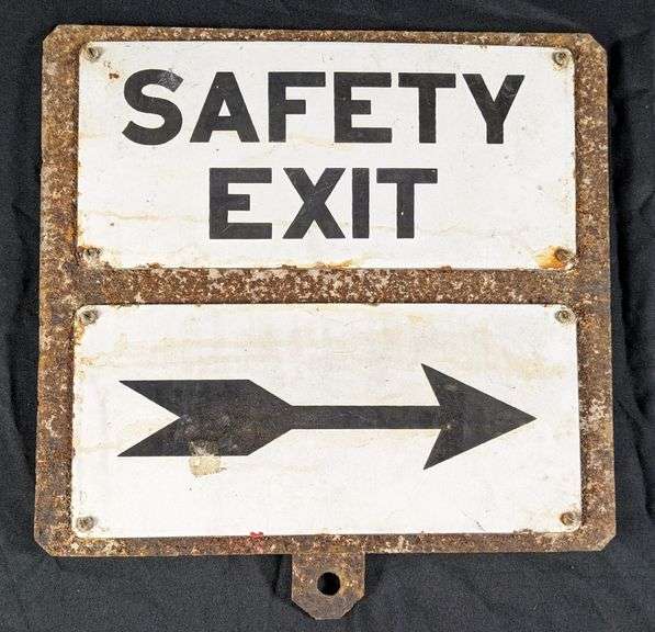 PORCELAIN MINE SIGN SAFETY EXIT RIGHT ARROW