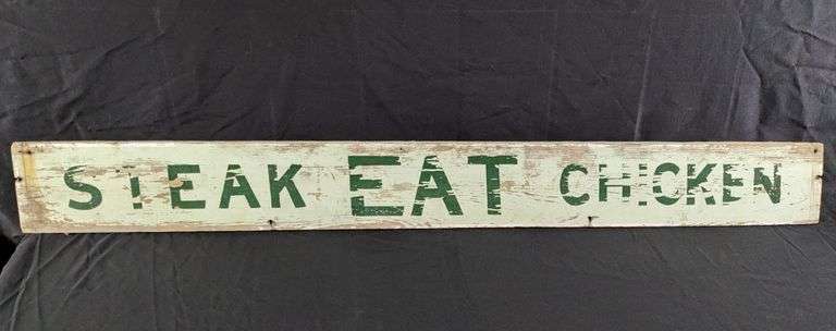 WOOD SIGN EAT STEAK CHICKEN DOUBLE SIDED
