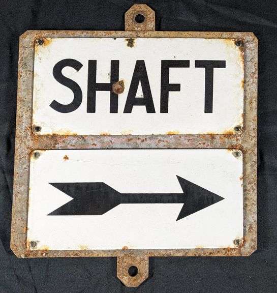 PORCELAIN MINE SIGN SHAFT RIGHT ARROW