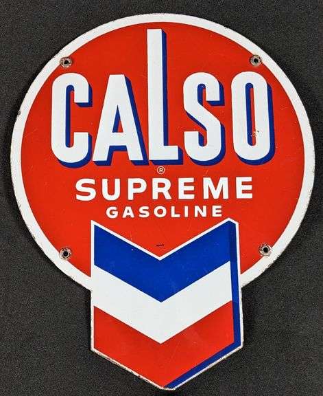 PORCELAIN GAS PUMP SIGN CALSO SUPREME GASOLINE STANDARD OIL CO CALIFORNIA