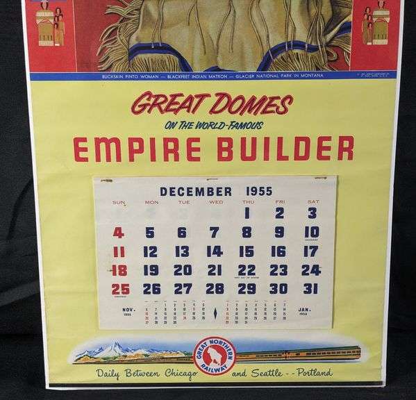 1956 GREAT NORTHERN RAILROAD CALENDAR BUCKSKIN PINTO WOMAN BLACKFEET INDIAN MATRON WINOLD REISS GLAC