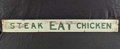 WOOD SIGN EAT STEAK CHICKEN DOUBLE SIDED