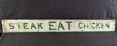 WOOD SIGN EAT STEAK CHICKEN DOUBLE SIDED