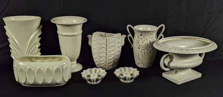 8 PIECES WHITE RED WING ART POTTERY MID CENTURY MODERN MCM