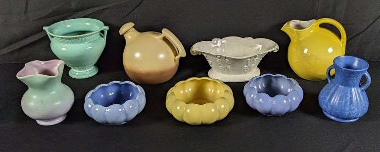 9 PIECES ASSORTED "RUMRILL" RED WING ART POTTERY MID CENTURY MODERN MCM