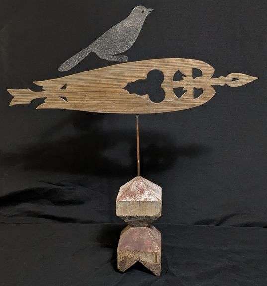 ANTIQUE FOLK ART WEATHERVAE WITH BLACKBIRD