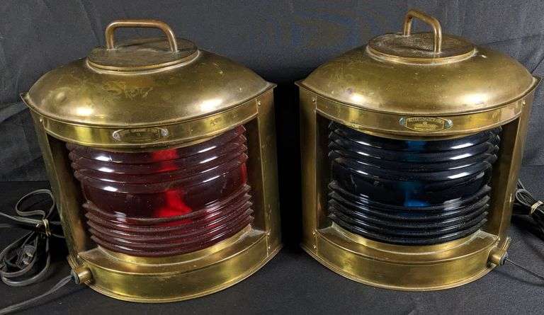 PAIR OF BRASS NAUTICAL NAVIGATION LIGHTS FRANK MORRISON & SON CO CLEVELAND OHIO