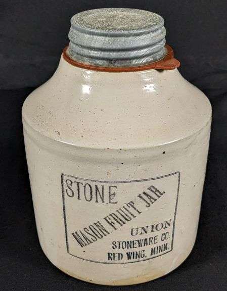 1/2 GAL RED WING STONEWARE STONE MASON CROCK FRUIT JAR BLUE BLACK STAMP MINNESOTA