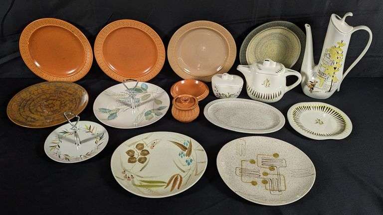 16 PCS RED WING POTTERY DINNERWARE CRAZY RHYTHM KASHMIR MCM MID CENTURY MODERN