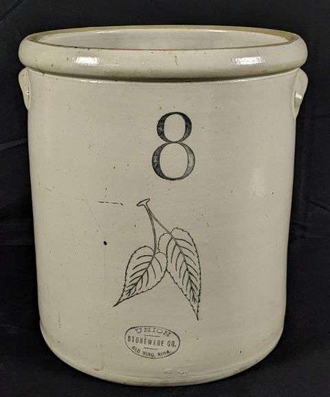 8 GAL RED WING STONEWARE CROCK BIRCHLEAF DESIGN
