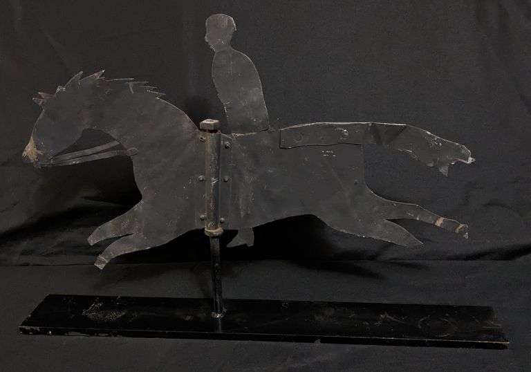 ANTIQUE SHEET METAL HORSE & RIDER PRIMITIVE WEATHERVANE