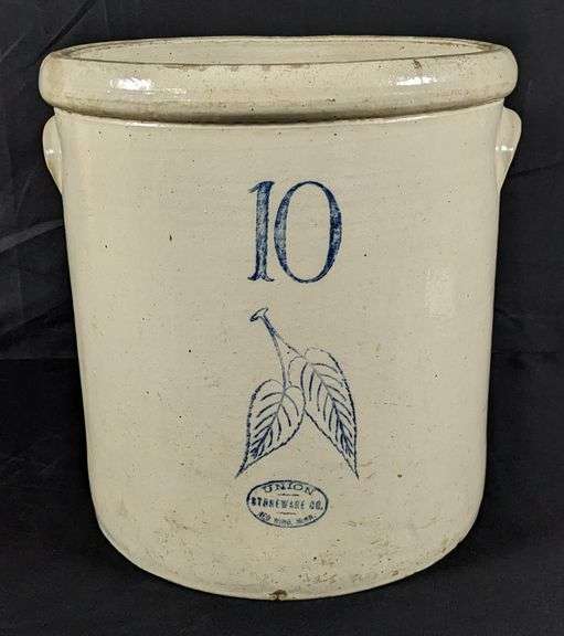 10 GAL RED WING STONEWARE CROCK BLUE BIRCHLEAF DESIGN