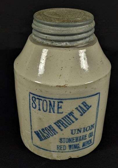 QUART RED WING STONEWARE CROCK MASON FRUIT JAR BLUE COBALT STAMP