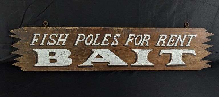 FISH POLES FOR RENT & LIVE BAIT WOOD SIGN (2 SIDED)