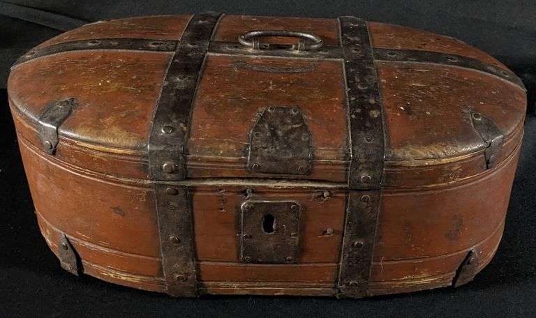 DATED 1843 FOLK ART PAINTED IRON CLAD NORWEGIAN BENT WOOD BOX TRUNK ...