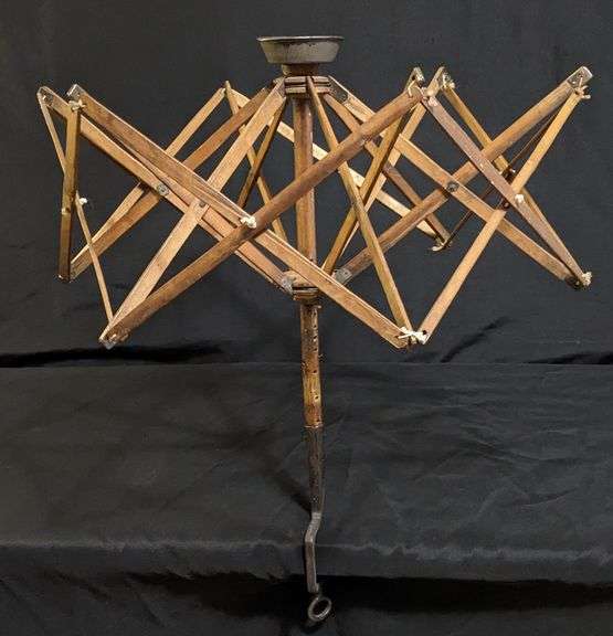 ANTIQUE WOOD YARN WINDER WITH HAND FORGED IRON CLAMP