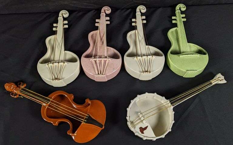 6 PIECES ASSORTED MUSICAL INSTRUMENTS RED WING ART POTTERY MID CENTURY MODERN MCM