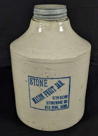 1 GAL RED WING STONEWARE CROCK MASON FRUIT JAR BLUE COBALT STAMP