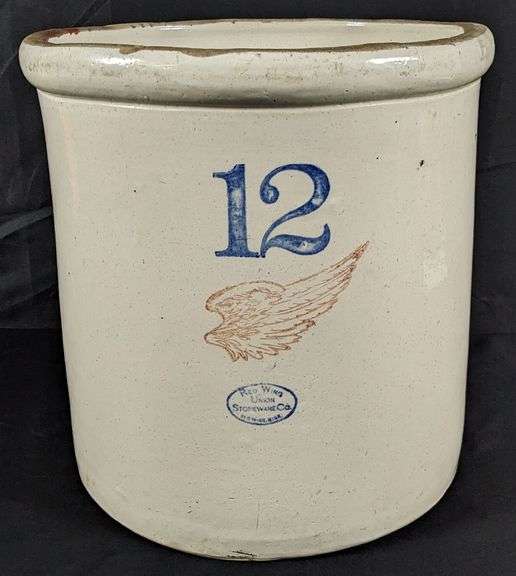 12 GAL RED WING STONEWARE CROCK "BLOCK # 12" 6" WING