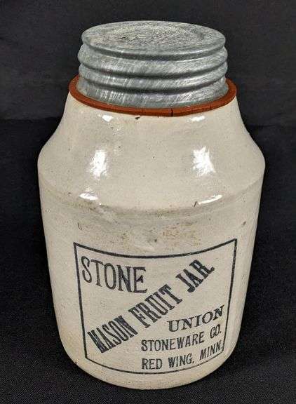 QUART RED WING STONEWARE STONE MASON CROCK FRUIT JAR BLUE BLACK STAMP MINNESOTA