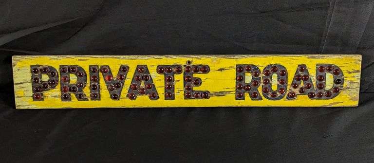 RUBY RED GLASS MARBLE REFLECTOR SIGN "PRIVATE ROAD"