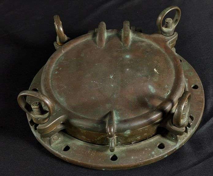 HEAVY BRASS SHIP BOAT NAUTICAL PORTHOLE WINDOW 14 1/2" DIA