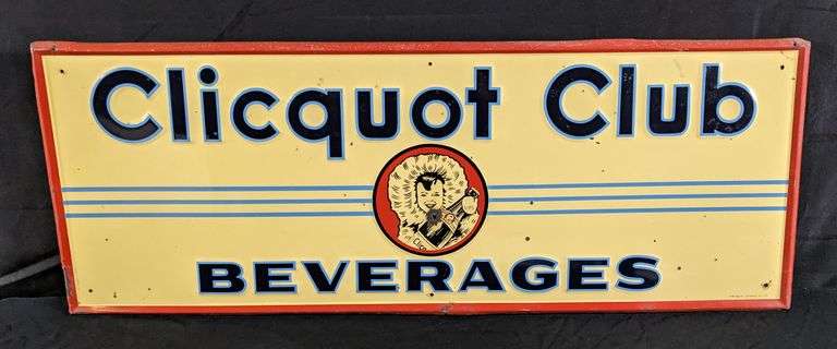EMBOSSED TIN SIGN CLICQUOT CLUB BEVERAGES