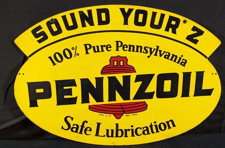 TIN SIGN SOUND YOUR Z PENNZOIL PENNSYLVANIA MOTOR OIL (2 SIDED)