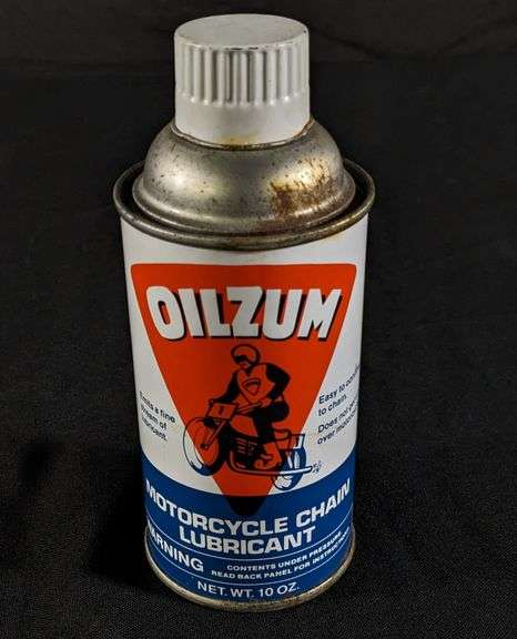FULL 10 OZ MOTORCYCLE OIL CAN OILZUM CHAIN LUBRICANT
