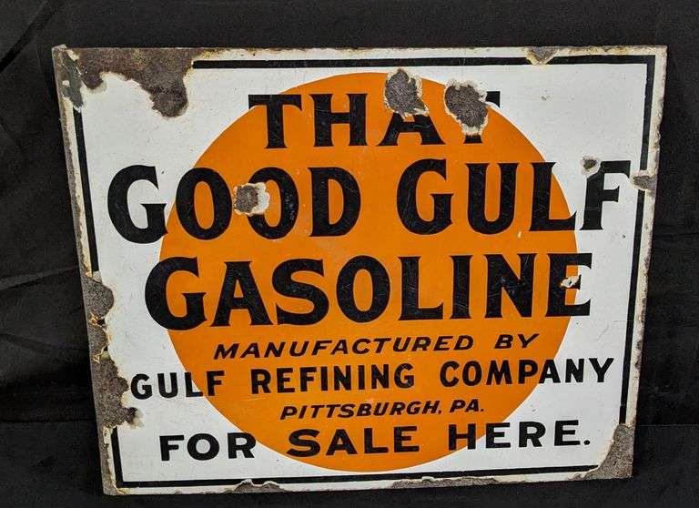 PORCELAIN FLANGE SIGN THAT GOOD GULF GASOLINE FOR SALE HERE - Millers ...