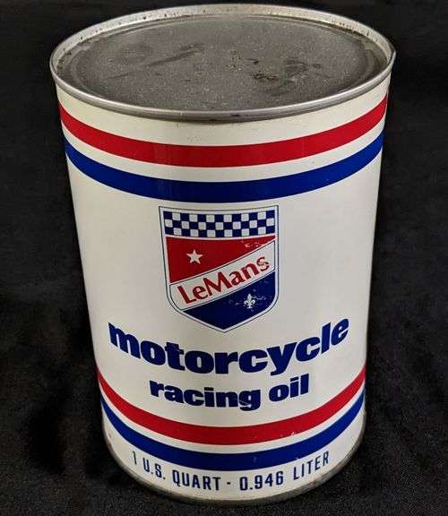 FULL QUART MOTORCYCLE OIL CAN LEMANS RACING OIL EDGERTON WISCONSIN