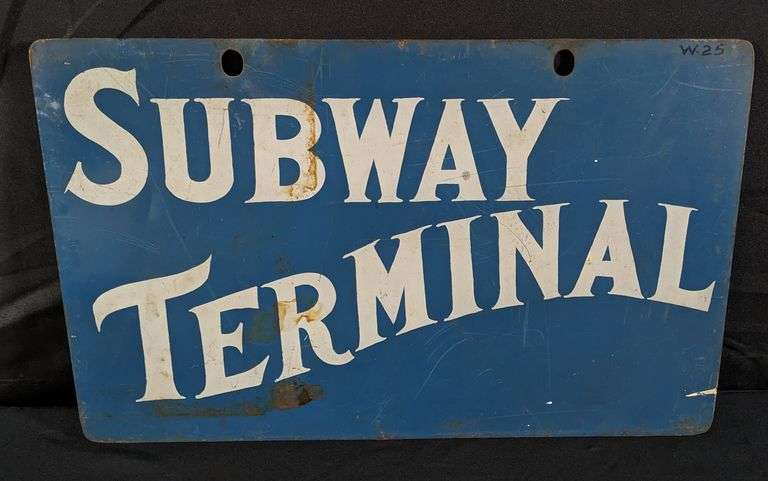 TIN SIGN LOS ANGELES CALIFORNIA SUBWAY TERMINAL GARDNER ST. WEST HOLLYWOOD CAR HOUSE (2 SIDED)